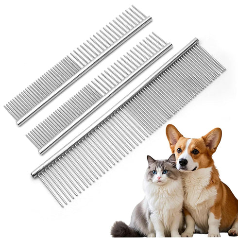 Biaungdo 3 Pcs Dog Grooming Combs Set, Metal Dog Comb for Removing Tangles