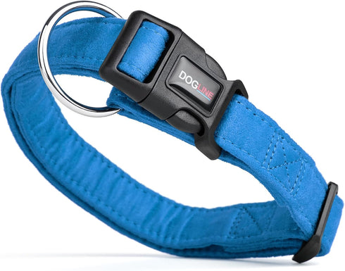 Dogline Comfort Microfiber Flat Collar for Dogs, Blue, W 1" L 15"-25"
