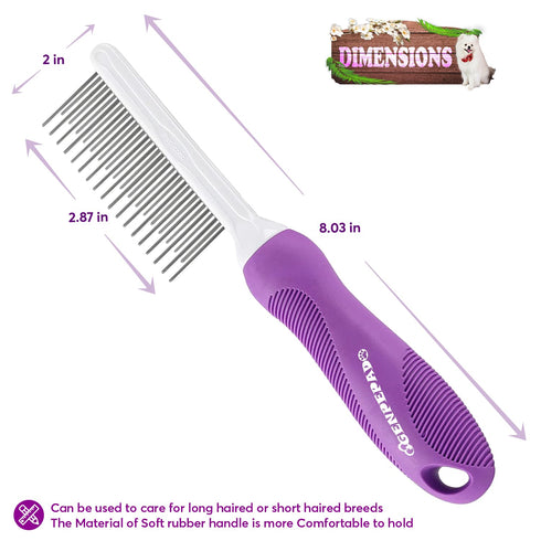 Grooming Comb for Dogs and Cats, Detangling Pet Comb with Long and Short Stainless Steel Teeth
