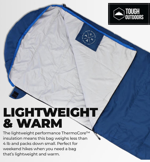 Tough Outdoors Sleeping Bags for Adults & Kids - Lightweight Waterproof Compact Sleep Bag for Camping