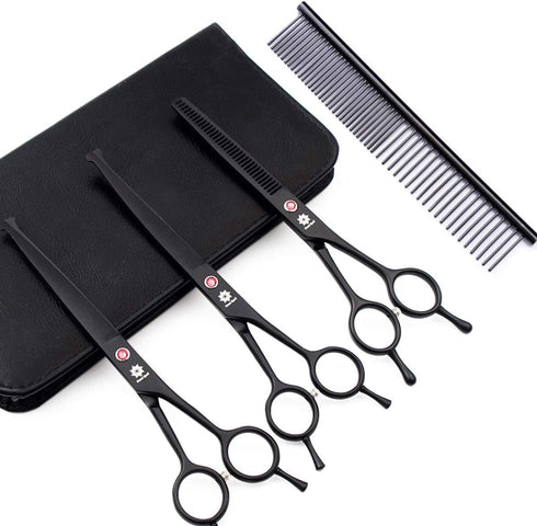 Dream Reach 7.0 Inches Professional Pet Cat Dog Grooming Shears Scissors Kit, Straight, Curved, Thinning/Blending