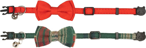 Breakaway Collar for Cats with Bell, Bowtie Floral Bow Detachable Adjustable Safety Puppy 2pcs Christmas-A