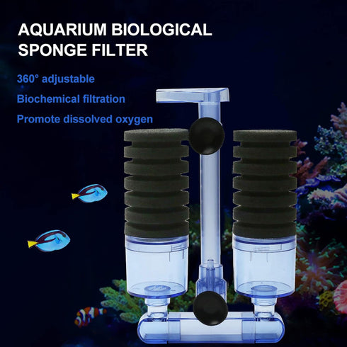UPETTOOLS Biochemical Sponge Filter, Ultra Quiet Aquarium Air Pump, Double Head Bio Sponge for Fish Tank