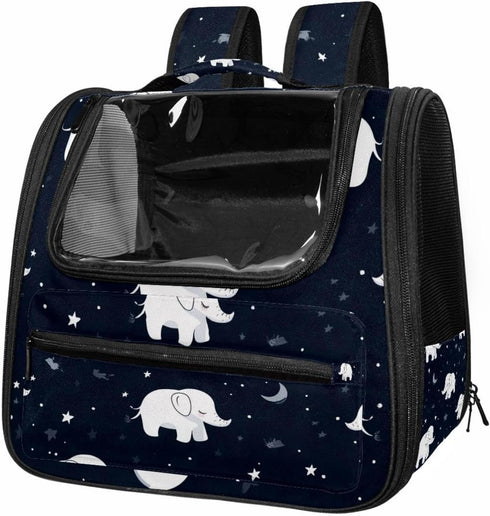 White Baby Elephants Cat Backpack Carrier, Breathable Cat Carrier Large Space Bubble