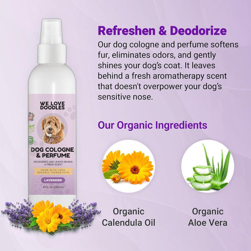 We Love Doodles Dog Cologne & Perfume - USDA Organic Deodorizing Spray for Smelly Dogs, Lavender, 8 OZ