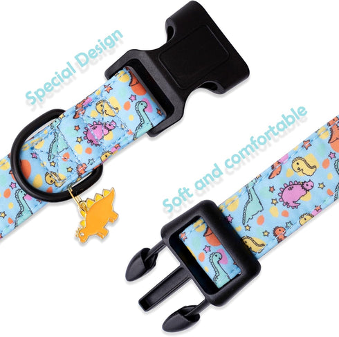 Faygarsle Dog Collar for Small Medium Large Dogs, Cute Blue Dinosaur Patterned Collars for Summer Spring