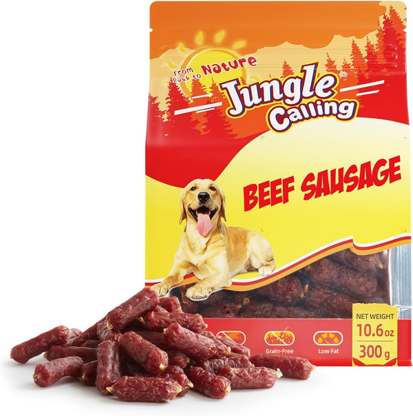 Jungle Calling Soft Beef Sausage Dog Treats, Grain-Free High Protein Tender Beef