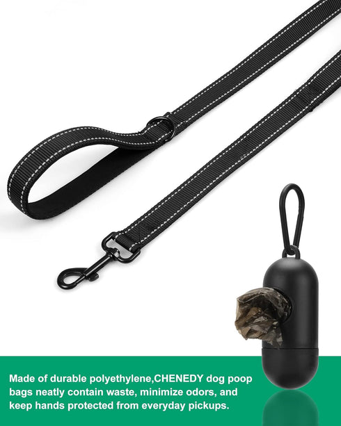 Heavy Duty Dog Leash, 5FT/6FT Double Handle Reflective Training Lead for Large Breed Dogs, Black
