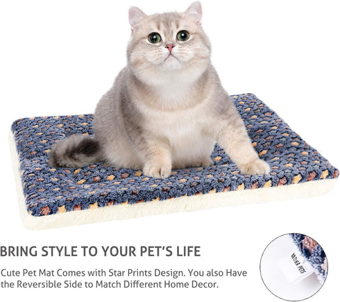Mora Pets Cat Bed Dog Crate Pad, Ultra Soft Pet Bed with Cute Star Print, Washable Reversible Fleece, 14 x 17.5 inch