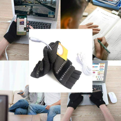 Women's & Men's USB Heated Gloves, Winter Hands Warm Laptop Gloves, Full & Half Fingerless Design