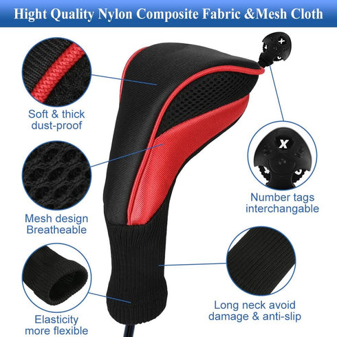 Number-one Golf Club Head Covers - 3Pcs Long Neck Mesh Set for Fairway Woods Driver Hybrids with Interchangeable No.