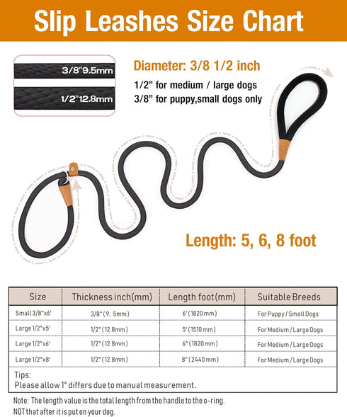 lynxking 6 FT Dog Leash Slip Lead 2 Pack, Strong Heavy Duty Braided Training Leash for Medium Large Small Dogs