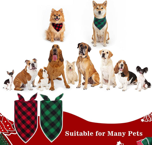 4th 2 Pack Set of July Dog Bandanas, Classic Reversible Red Green Plaid Plaid Pet Bandana Dog Birthday Bandana for Boy
