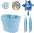 Kids Bike Basket, Woven Bicycle Basket with Stickers, Bell, Windmill, and Colorful Ribbons for Girls Boys
