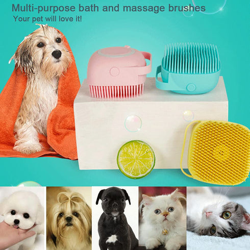 Dog Scrubber for Bath - Pet Grooming Bath Massage Brush with Soap Dispenser, 3 Pack Silicone Exfoliating Brushes