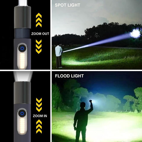 Zoomable LED Flashlights Powerful with COB Sidelight & Hook, 4 Modes 1000 Lumens, IPX4 Waterproof & Type-C Tactical Small Lantern Flashlights for Hiking, Camping, Travel, Emergency