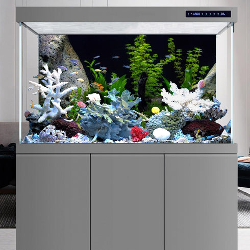 AWERT 36x24 inches Vinyl Background, Underwater Aquatic Plant Fish Tank Background, Stone River Bed & Lake