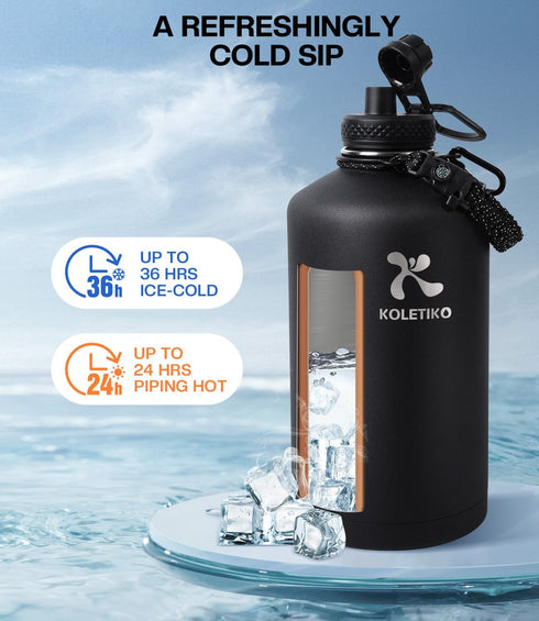One Gallon Insulated Water Bottle, Vacuum Stainless Steel, 128 oz Leak Proof Jug with Paracord Handle
