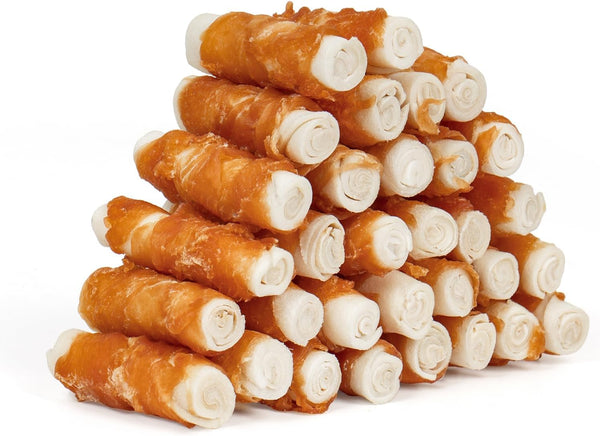 MON2SUN Dog Treats, 2.5 Inch Chicken Wrapped Rawhide Rolls, Teeth Cleaning Chews