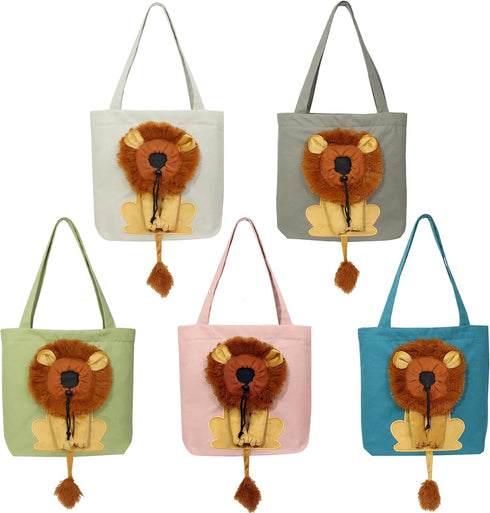Lion-Shaped Show Head Pet Canvas Shaped Shoulder Bag,Pet Out Bag, Outcrop, Pet Out Shoulder Bag. (Dark grey-Large)