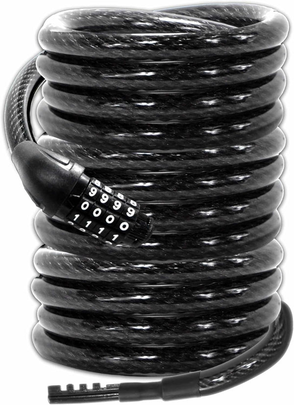 Lumintrail Extra Long Coiled Bike Cable Lock, 30ft 3/8 Inch Weatherproof Locks for Kayak, Bike, Scooter, Outdoor