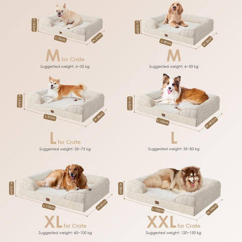 EHEYCIGA Orthopedic Dog Bed for Medium Dogs, Waterproof Memory Foam Couch Bed with Washable Removable Cover, Beige