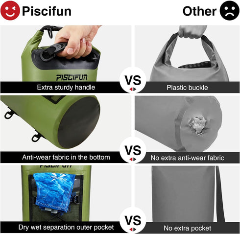 Piscifun Waterproof Floating Dry Bag Backpack 5L/10L/20L/30L/40L with Waterproof Phone Case for Kayaking