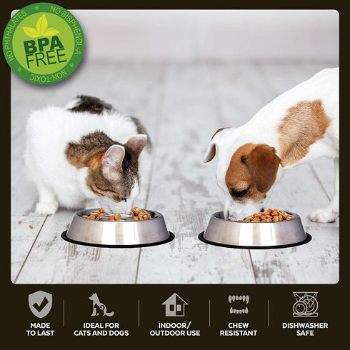 Iconic Pet Set of 2 Stainless Steel Anti-Skid Slow Feed Bowls - 12 oz for Small Dogs, Durable Design