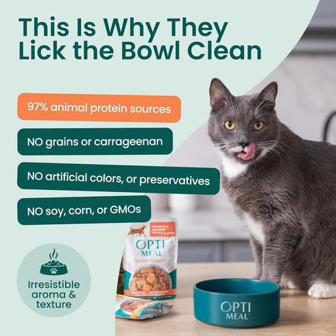 3oz (Pack 12) Optimeal Wet Cat Food Grain Free - Salmon & Tuna Tender Morsels, High Protein Premium Nutrition Made