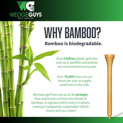 Wedge Guys Bamboo Golf Tees - 1-1/2, 2-3/4 & 3-1/4" | 100, 250, 500 or 1000 pcs, Biodegradable & PGA Approved