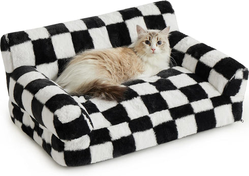 BFPETHOME Cat & Dog Couch Bed, Cute Checkered Pet Sofa for Small Pets, Non-Slip Bottom, Washable Cover (Black&White)