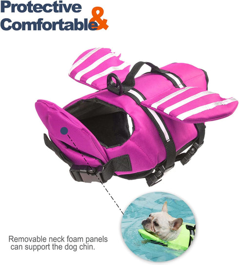Wings Dog Life Jacket Adjustable Vest with Chin Float, Reflective Stripes, Rescue Handles, High Buoyancy Swim Float