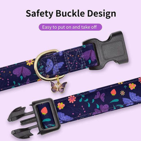 Adjustable Dog Collar with Buckle for Cute Girl and Boy Dogs, Soft and Fancy with Flower Design for Small, Medium, and