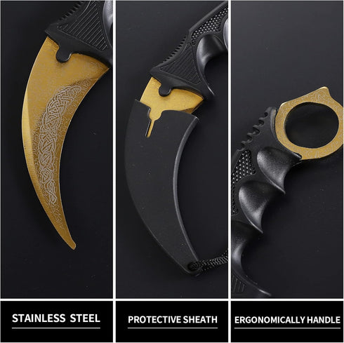 Karambit Knife Trainer No Offensive Karambit Trainer Stainless Steel Without Cutting Edge Practice Training Knife with Sheath for Beginner 100% Safe Trainer Tool(Golden color) by Milaloko