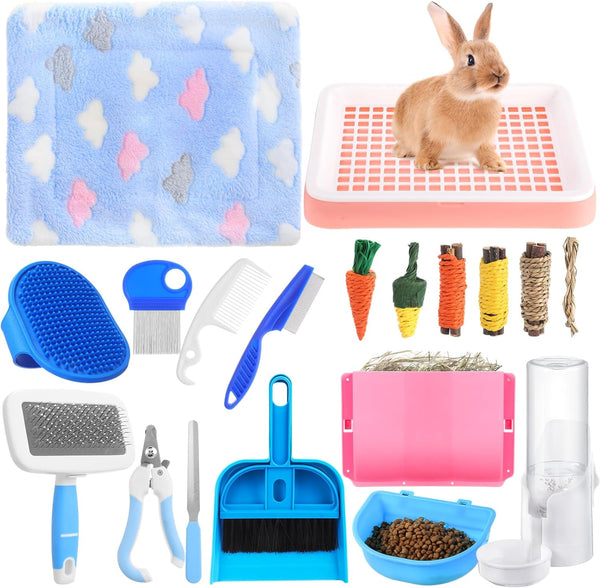 19 Pcs Rabbit Starter Kit Small Bunny Litter Box Rabbit Grooming Kit