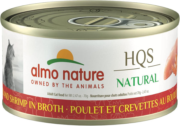 almo nature HQS Natural Chicken & Shrimp, Grain Free, Adult Cat Canned Wet Food, Shredded, 24 x 2.47 oz