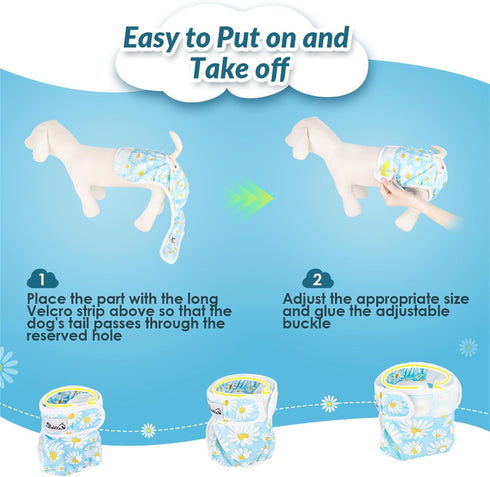 3 Pack SlowTon Washable Dog Diapers Female - No Leak Reusable Doggie Puppy Diaper with Adjustable Buttons, Comfortable