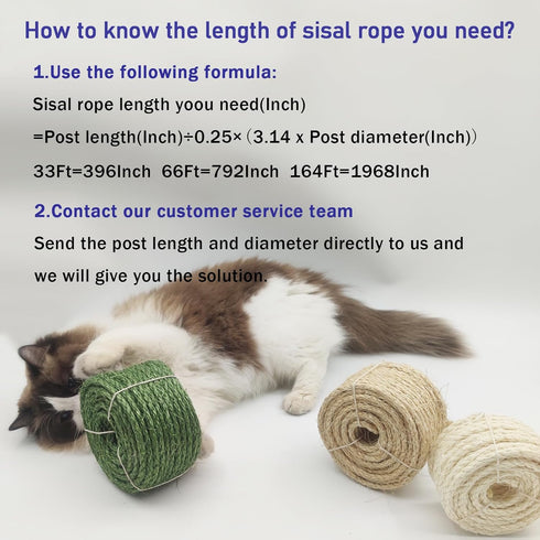 Natural Sisal Rope for Cat Scratcher, 1/4 Inch 164FT Multi Color Replacement Rope