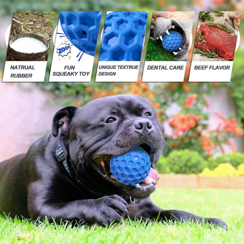 Dog Squeaky Balls, Indestructible Toys for Aggressive Chewers, Durable Natural Rubber, Large/Medium Breed, Blue