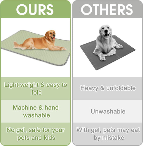 Summer Dog Cooling Mat Washable Ice Silk Self Cool Pad for Small Medium Large Dogs & Cats, Indoor & Outdoor (Green,