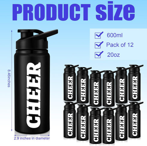 Hushee 12 Pcs Cheer Water Bottle, 20 oz Reusable Aluminum Leak Proof Sport Bottle for Cheerleading Coach
