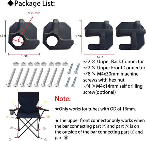 KK magsun 2 Pack 2 Pack Camping Chair Repair Accessories, Upper Back and Upper Front Attachment Connector Replacement