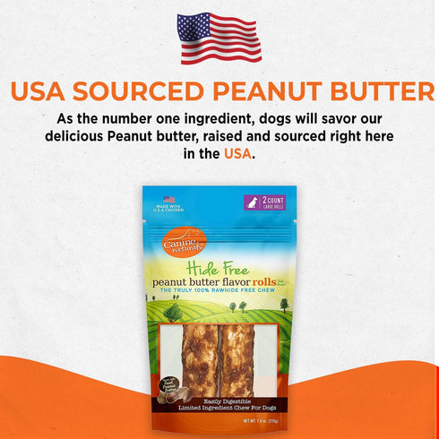 Canine Naturals Peanut Butter Chew - 100% Rawhide Free Dog Treats, 2 Pack of 7 Inch Large Rolls for Dogs 50 lbs+