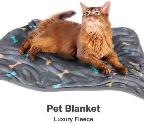 Allisandro Luxurious Dog Blanket - 350 GSM Super Fuzzy Microplush Fleece for Small Medium Large Dogs, Grey Bone