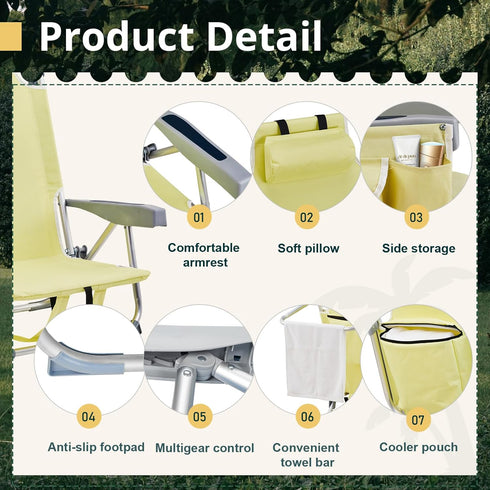 300lbs Folding Beach Chair for Adults, Outdoor Beach Portable Lawn Chair Camping Chair,High Back Chairs with Hard