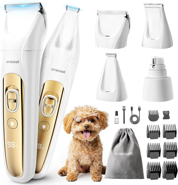 oneisall Quiet Dog Grooming Kit 4 in 1, LED Light Dog Nail