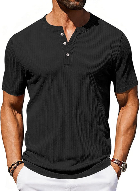 HYYGOCCTV Mens Fashion Button Down Shirts Dressy Henley Shirt Crew Neck Short Sleeve