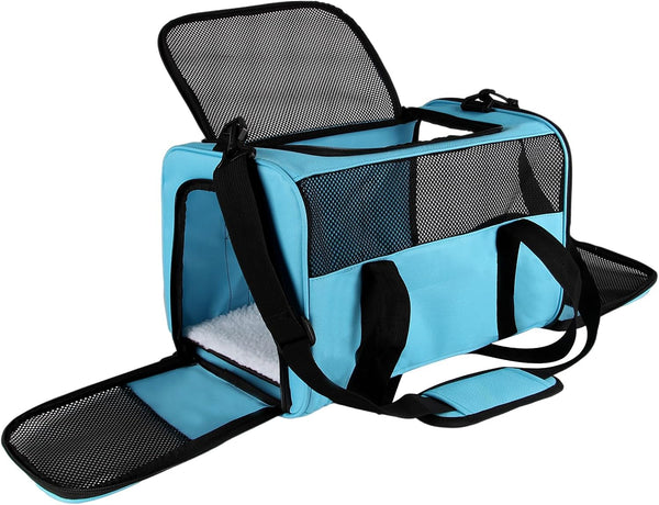 Soft-Sided Airline Approved Pet Carrier Bag for Small Cats & Dogs (Medium, Blue)
