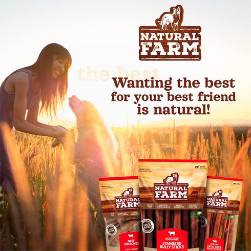 Natural Farm Odor-Free Super Collagen Dog Chews - 12-Inch, 5-Pack - 100% Natural Angus Hide Collagen Treats