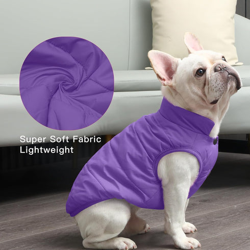 2 Layers Fleece Lined Warm Dog Jacket for Puppy Winter Cold Weather, Soft Windproof Small Dog Coat, Purple S